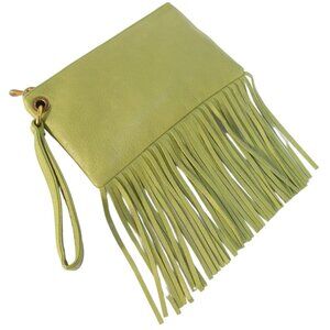 HOBO Flutter Fringe $128 Leather Clutch Wristlet Bag - MINT